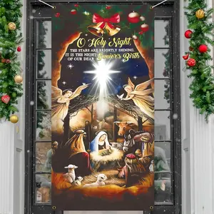 Christmas Door Cover Decorations,Jesus Nativity Scene Christmas Fabric Door Decoration Porch Sign Holy Night Outdoor Religious Front Door Banner Winter Holiday New Year Xmas Office Home Party Supplies