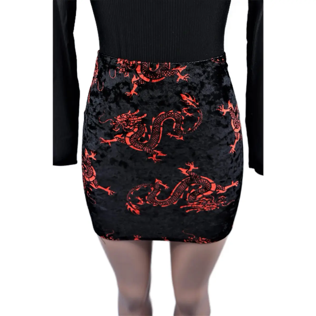 Velvet Dragon High Waisted Mini Skirt for Women - Floral Print - Spandex Stretchy Fit Womenswear