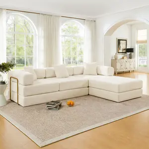 ARCH 108'' Modular Sectional Sofa with L-Shape Chaise, Boneless Cloud Couch Deep Seat, Sponge Compression Sofa Bed, No Assembly, Modern Corduroy Sofa with Removable Backrest, Multiple Color Options, for Living Room, Apartment, Guest Room