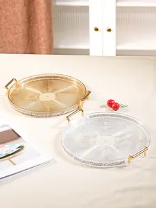 Diamond-Embellished Acrylic Tray - Round | Perfect for Kitchen, Weddings, Holiday Parties & Home Decor Accents