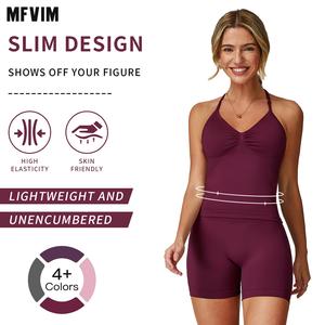 Women's Solid Color Crop Cami Top & High Waist Skinny Shorts Sportswear Set, High Stretch Casual Comfortable Breathable Backless Sleeveless Top & Gym Shorts for Yoga Gym Workout Running, Ladies Sportswear for All Seasons, Tennis Attire, Athletic Tracksuit