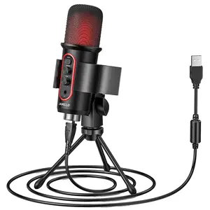 JAMELO Gaming Microphone USB Computer Condenser Mic for PC/Laptop/Phone/PS4/5 RGB Headphone Output Volume Control Plug and Play Mute Button for Streaming Podcast Studio Recording