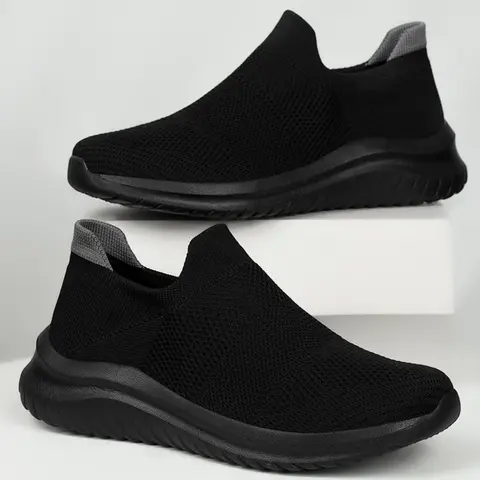 Men's Solid Breathable Mesh Slip on Sneakers, Athletic Running Training Footwear, Athletic Running Trainers, Casual Comfortable Lightweight Sports Shoes, Round Toe Shoes for Daily Wear, Workout Sneakers