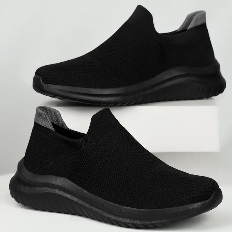 Men's Solid Breathable Mesh Slip on Sneakers, Athletic Running Training Footwear, Athletic Running Trainers, Casual Comfortable Lightweight Sports Shoes, Round Toe Shoes for Daily Wear, Workout Sneakers