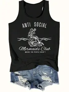 Graphic Print Tank Top, Sleeveless Casual Top For Summer & Spring, Women's Clothing