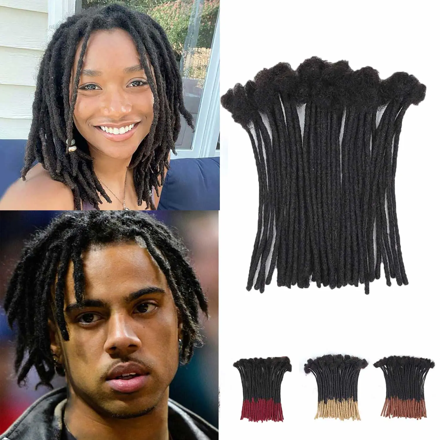 0.6cm Loc Extensions Human Hair 100% Human Hair Dreadlock Extensions for Men/Women Full Head Handmade Permanent Locs Natural Looking Interlocking Loc Extensions Lightweight Can Be Dyed & Bleached Twisted DIY Soft Dreads Extensions 4-10 inch 10 Strands