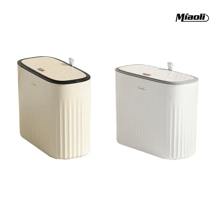 MiAoLi Decorative Smart Bathroom Trash Can with Push-Button Lid Suitable for Home Kitchens and Bathrooms Waterproof Snap-On Plastic Trash Can with Lid Practical and Durable,summerwins