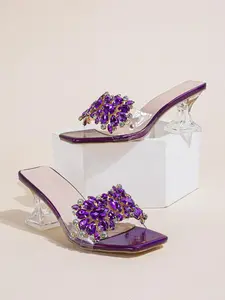 Women's Artificial Crystal Decorated High Heel Sandals, Summer 2025 Slip on Dressy Summer Sandals for Party, Elegant Sparkly Party Shoes, Back To School for Women Girls, Comfort Walking Shoes, Elegant Minimalist Sandals, Glitter Sandal, Footwear