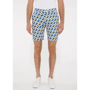OCHRE/ROYAL CUBES 8" PRINTED STRETCH WOVEN SHORTS PM-24707