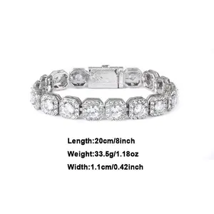 Square ice crystal chain hip-hop bracelet, European and American fashion trendsetter full-diamond men's Cuban chain