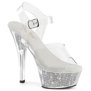 Pleaser Kiss-208RSI Womens Sandals in Clear/Silver Rhinestones