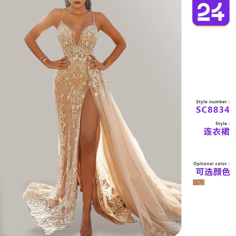 2025 spring European and American Foreign trade new WOMEN'S dress suspension sleepveless lace hollow long dress custom made
