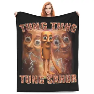 Tung Tung Tung Sahur Italian Brainrot Blanket Flannel Portable Lightweight Throw Blanket for Bedding Car Bedspreads  Christmas gift DreamyDwell Textiles