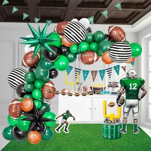 Football Balloon garland arch kit Dark green Brown black balloon large mylar star for sport theme super bowl touch down birthday tailgate party decorations