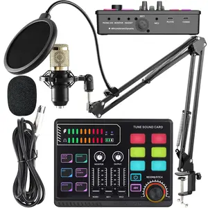 Podcast Equipment Kit for Live Streaming and Recording, RGB PC Mixer with XLR Microphone Interface, Ideal for Gaming, Singing and Podcasting