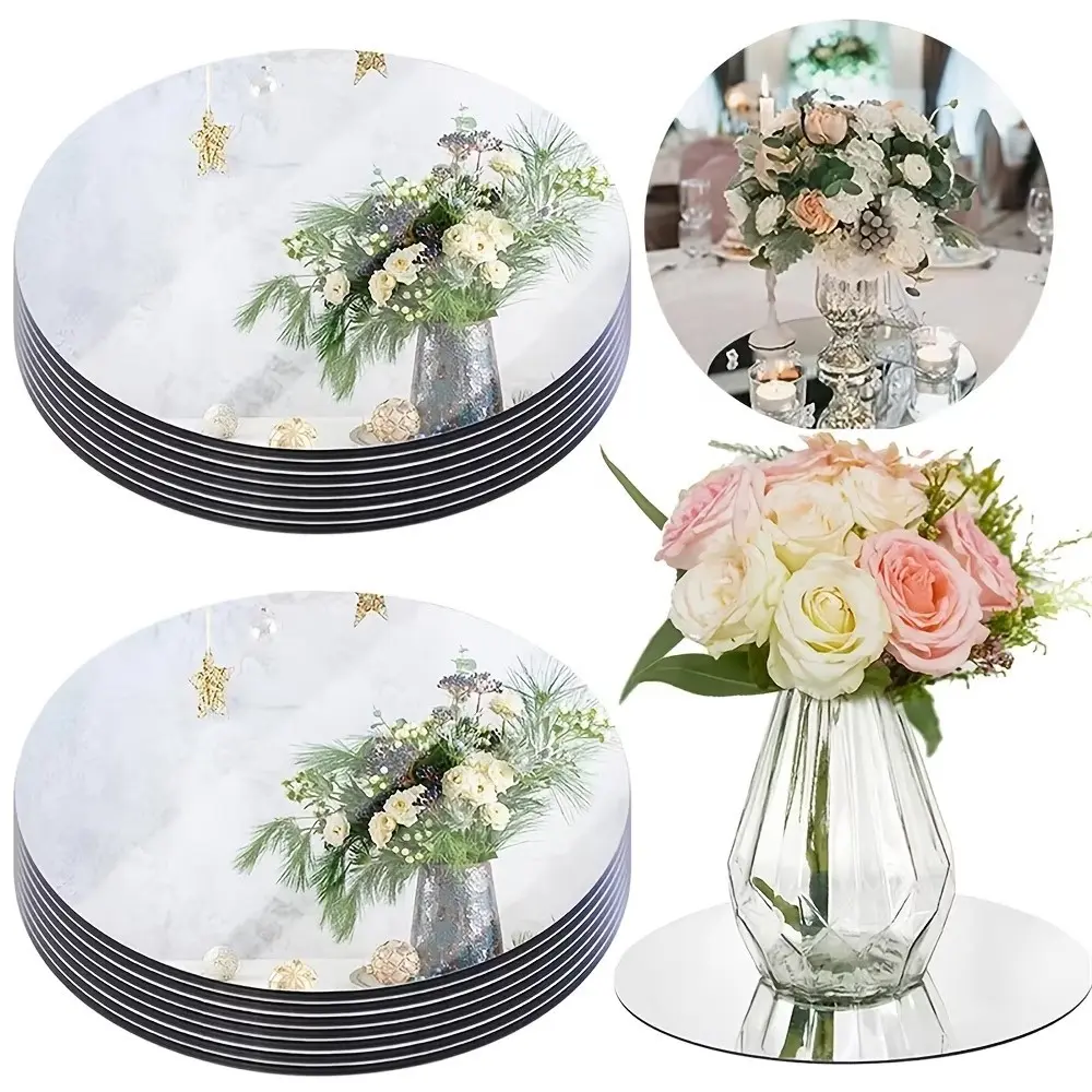 Decorative tray, 10 piece set, 25cm circular acrylic mirror tray, candle tray, shatterproof acrylic mirror, suitable for table centerpieces decor, desktop center decoration, wedding decoration, birthday, party decoration, photography props, Party Supply