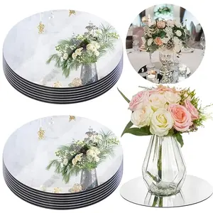 Decorative tray, 10 piece set, 25cm circular acrylic mirror tray, candle tray, shatterproof acrylic mirror, suitable for desktop center decoration, wedding decoration, birthday, party decoration, photography props