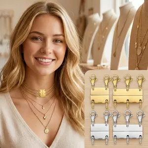 4 PCS Multi Layer Necklace Clasp Set Gold Plated Magnetic Necklace Connector Chain Separator and Extender for Layered Necklaces Double and Triple Closure Gold and Silver