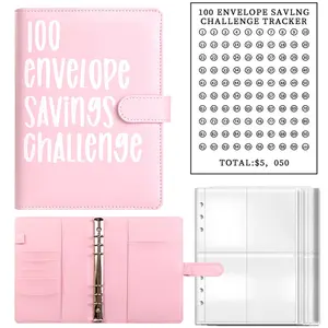 100 Envelope Challenge Budget Binder – PU Leather A5 Book with Tracker & Envelopes – Fun & Effective Savings System