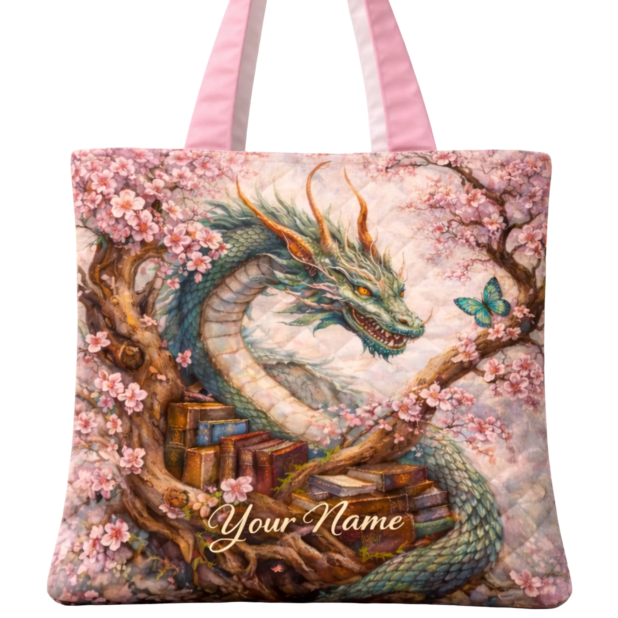 Personalized Dragon Quilted Tote Bag - Custom Fantasy Tote Bag, Unique Gift for Dragon Lovers & Daily Use
