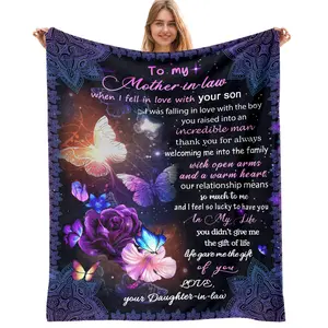 Birthday Gifts for Mother in Law, Mother in Law Gifts for Mothers Day Christmas Thanksgiving, Mother in Law Blanket, Purple Butterfly Blanket 50x60