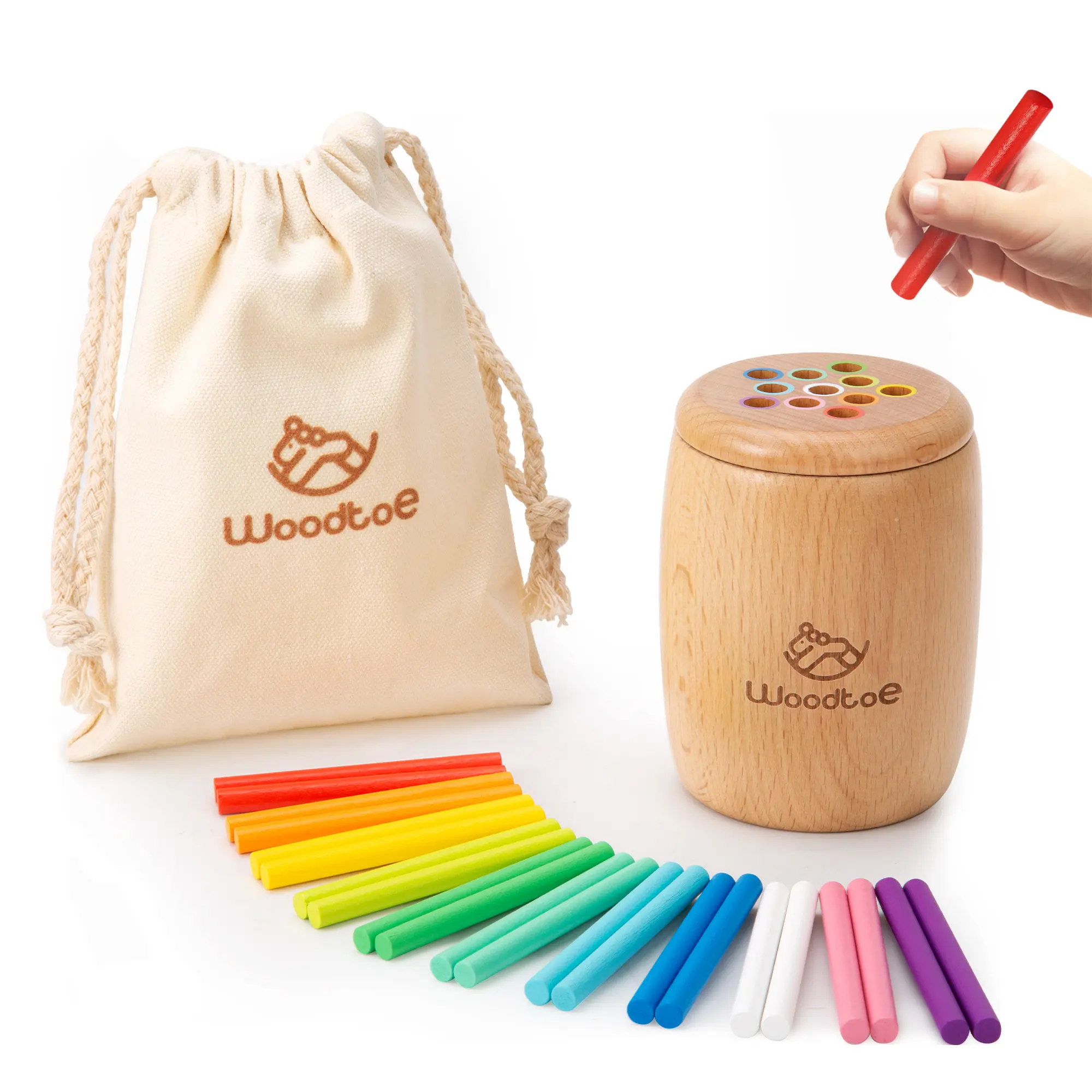 Woodtoe Montessori Color Sorting Toy, 11 Colors Montessori Sticks, Preschool Learning Activities for 1 2 3 Year Old, Sensory Toys for Toddler, Fine Motor Skills 1st Birthday Valentines Day Gifts for Boys and Girls