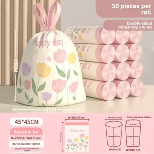 50 Pieces Cute Print Plastic Trash Bags, Thickened Handle, Sturdy Trash Bags, Home Kitchen Use, One-Off Drawstring Garbage Bags, Large Size, Quality Life, Durable Trash Bag