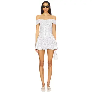 Frankies Bikinis Mae Mini Dress in White Polka Dot Print