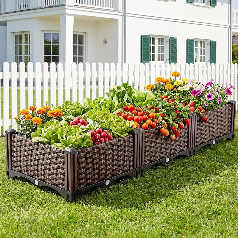 Rectangular Raised Garden Bed Kit Indoor Outdoor Plastic Planter Grow Box for Fresh Vegetables, Herbs, Flowers & Succulents, Brown 46.4'' x 15.7'' x 8.46''