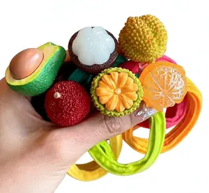 Cute 3D Fruit Hair Ties with Avocado, Lychee & Orange Design, Soft Elastic Hair Bands for Women and Girls, No Pull Hair Accessories for Daily Wear