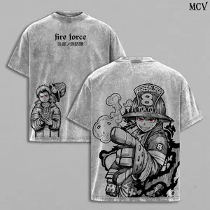 Shinra Kusakabe Tee Washed – Fire Force Vintage Washed Heavy Cotton Oversized Anime Manga T-Shirt & Hoodie Washed, Double Printed Retro Unisex Streetwear Graphic Top, Devil’s Footprints Fire Fighter Edition