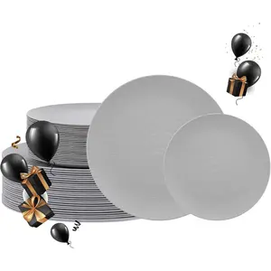 32pcs Light Grey Plastic Plates Reusable Unbreakable Dishwasher Safe Dishes Set Includes 16 10" Dinner Plates & 16 7.3" Dessert Plates Ideal for BBQ Camping Outdoor Party