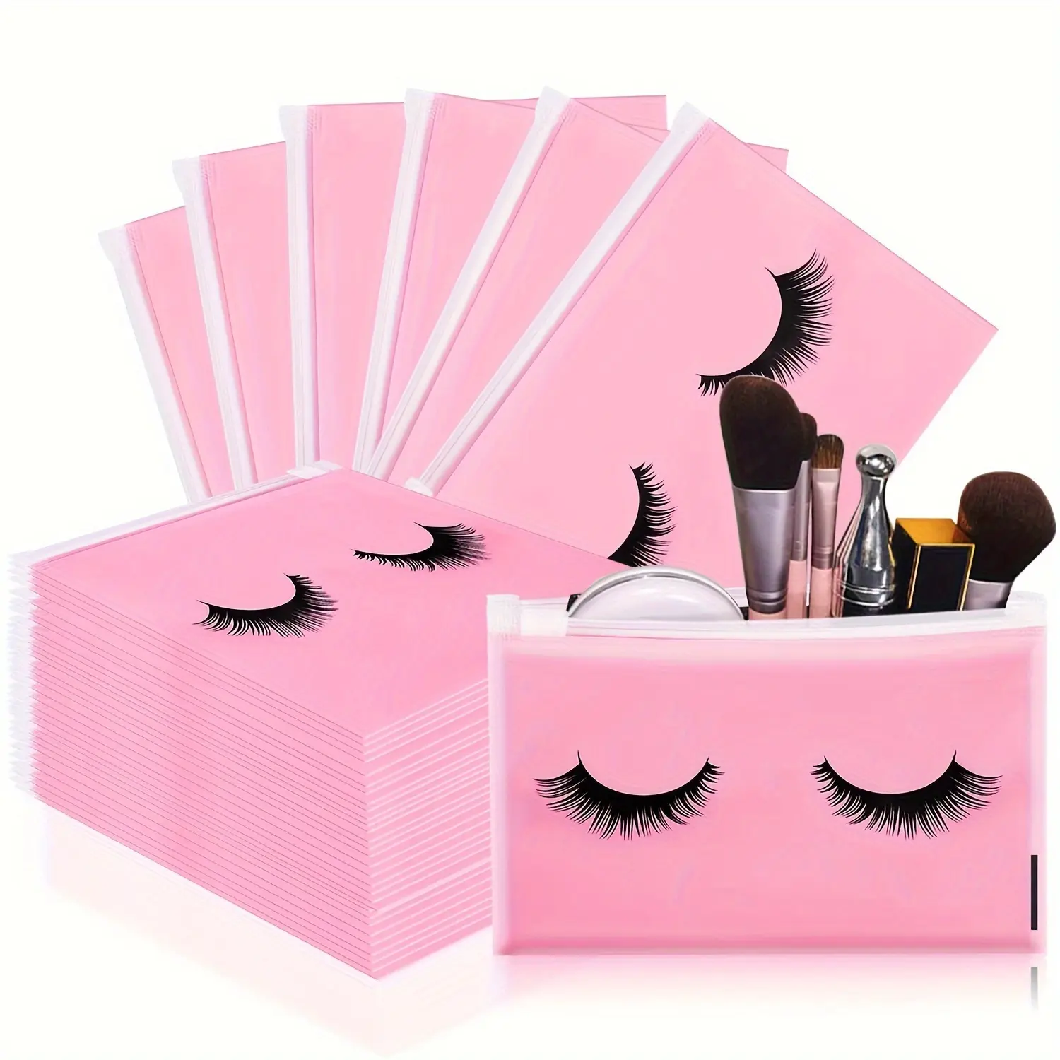 30pcs Eyelash Pattern Zipper Makeup Storage Bag, Waterproof & Sulfate-Free Cosmetic Pouches for Makeup & Beauty Tools, Waterproof Eyelash Aftercare Bags, Ideal for Travel & Toiletry Organization