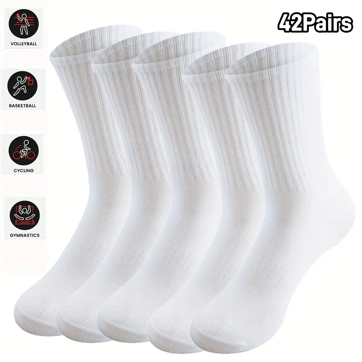 42 Pack Unisex Slouch Double Socks, Soft Cotton Breathable Ribbed Crew Socks, Stretchy Cushioned Athletic Socks for Volleyball Basketball Gym Casual Daily Wear