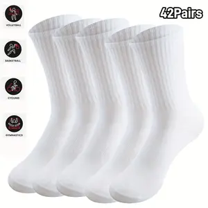 42 Pack Unisex Slouch Double Socks, Soft Cotton Breathable Ribbed Crew Socks, Stretchy Cushioned Athletic Socks for Volleyball Basketball Gym Casual Daily Wear