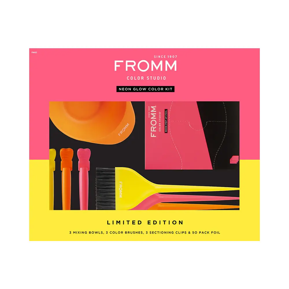 FROMM Neon Glow Balayage Hair Color Kit - Neon Colors, Soft & Natural Finish, Medium Tension for Expert Blending, 10-Piece Pack with 50 Pink Foil Sheets, 3 Brushes, 3 Bowls, Stain Proof Clips, Balayage Tools, Haircare, Coloring Supplies