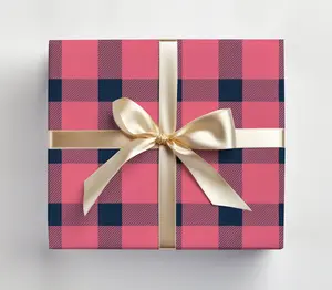 Pink Gingham Plaid Wrapping Paper Roll, Pink Plaid Wrapping Paper, Plaid Gift Wrap Roll, Wrapping Paper Navy Blue and Pink Gift Wrap