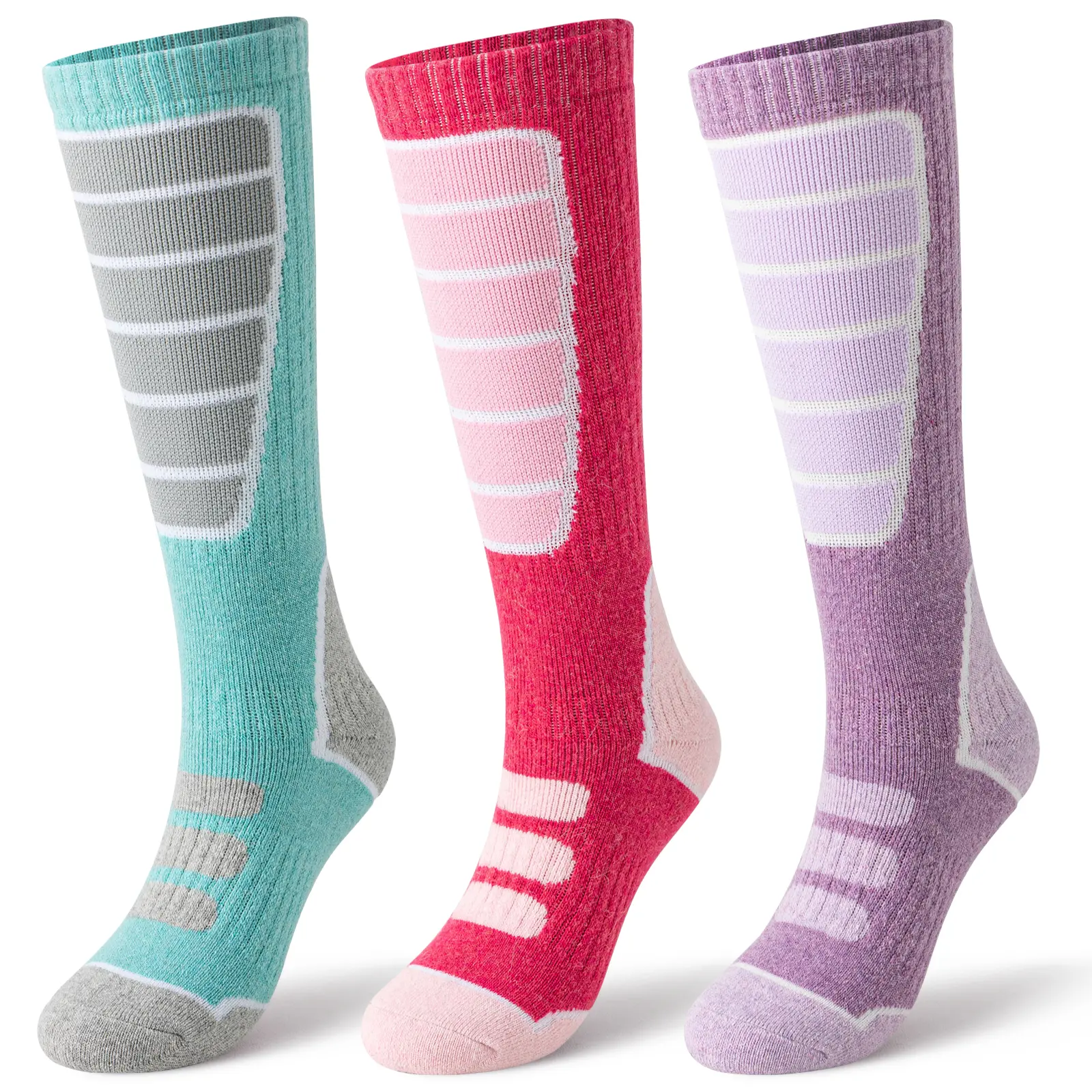 3 Pairs Merino Wool Ski Socks for Womens Mens Thermal Winter Warm Thick Knee High Socks for Skiing Snowboarding Tubesocks