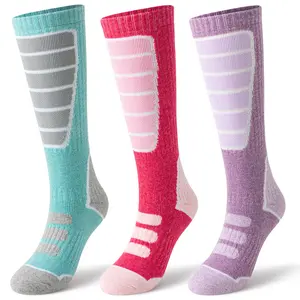 3 Pairs Merino Wool Ski Socks for Womens Mens Thermal Winter Warm Thick Knee High Socks for Skiing Snowboarding