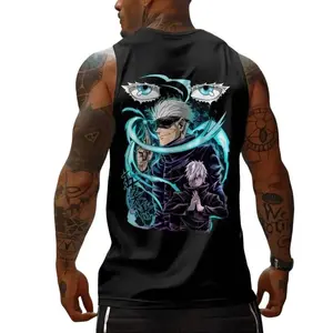 Gojo Satoru tank top for Jujutsu Kaisen lovers – powerful design with iconic Infinity Eyes and sorcery pose, bold streetwear style