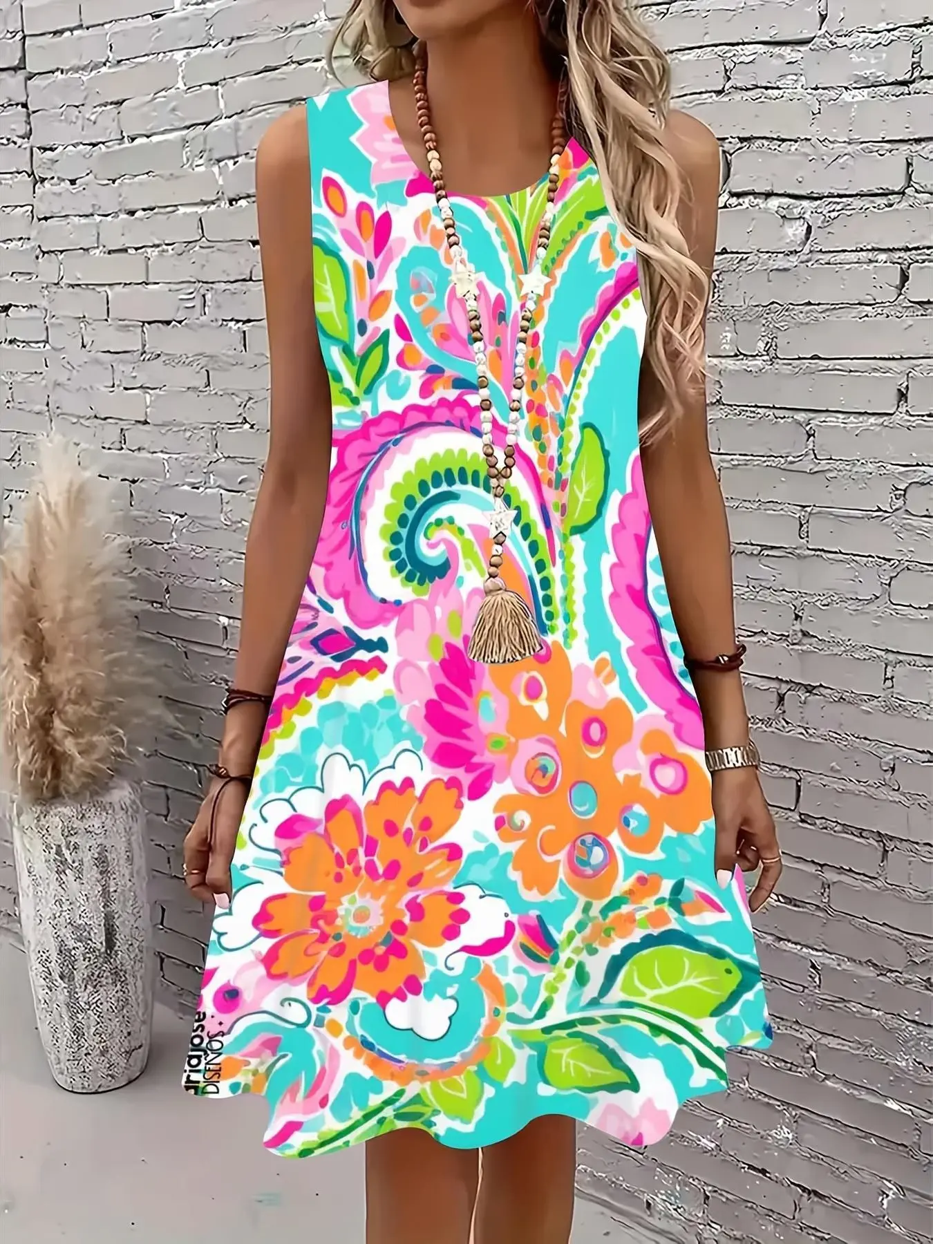 Colorful Floral Print Sleeveless  Dress for Women Summer  Swimwear Cover Up Casual Party Dress with Vibrant Pattern And Comfortable Fit style beach solid long rave wear