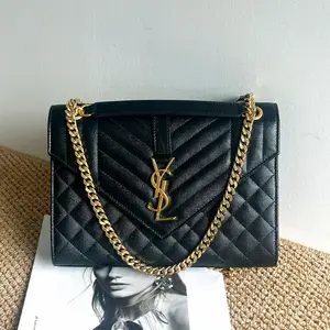 Pre-owned Yves Saint Laurent YSL new black caviar envelope bag, medium size, shoulder/crossbody