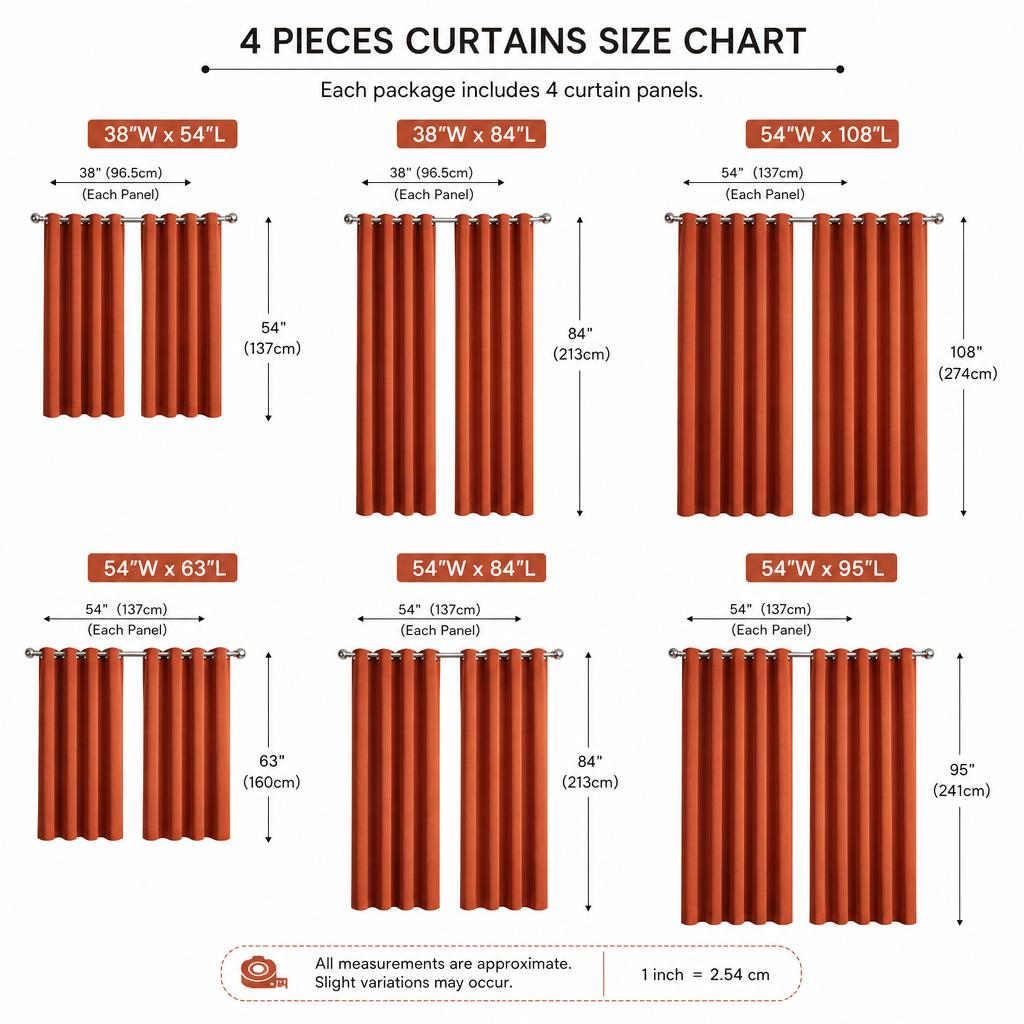 4 Panels Terracotta  Linen Blackout Curtains,  Modern Style, home decoration window curtain, Rust-Proof Metal Eyelets for Easy Slide on Curtain Rod,  for Bedroom, Living Room, Apartment & Dorm