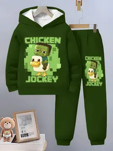 Chicken Jockey Game Theme Set, Boys Hooded Sweatshirt and Jogger Pants, Casual Fitted, All Seasons, Random Print