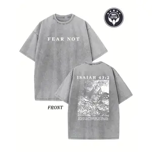 Men's and Retro Christian Bible Verse Heavyweight 230g Cotton Loose Casual Style "Do Not Be Afraid" Isaiah 41:10 Design Casual Church Clothing Daily Faith Apparel Breathable Sweat-Absorbing Retro Street Style Double-Sided Print Retro Washed Effect Un