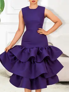 Women's Fashion Sleeveless Bodycon Dress, Elegant Round Neck Three-Layer Ruffle Fish Tail Party Gown, Stylish Evening Wear