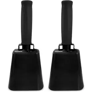- 2 Pack 7 Inch Steel Cowbells with Handle, Loud Noise Makers for Football, , Parties, Competitions, School Spirit & Safety, Large Hand Bell for Cheering & Percussion Instrument