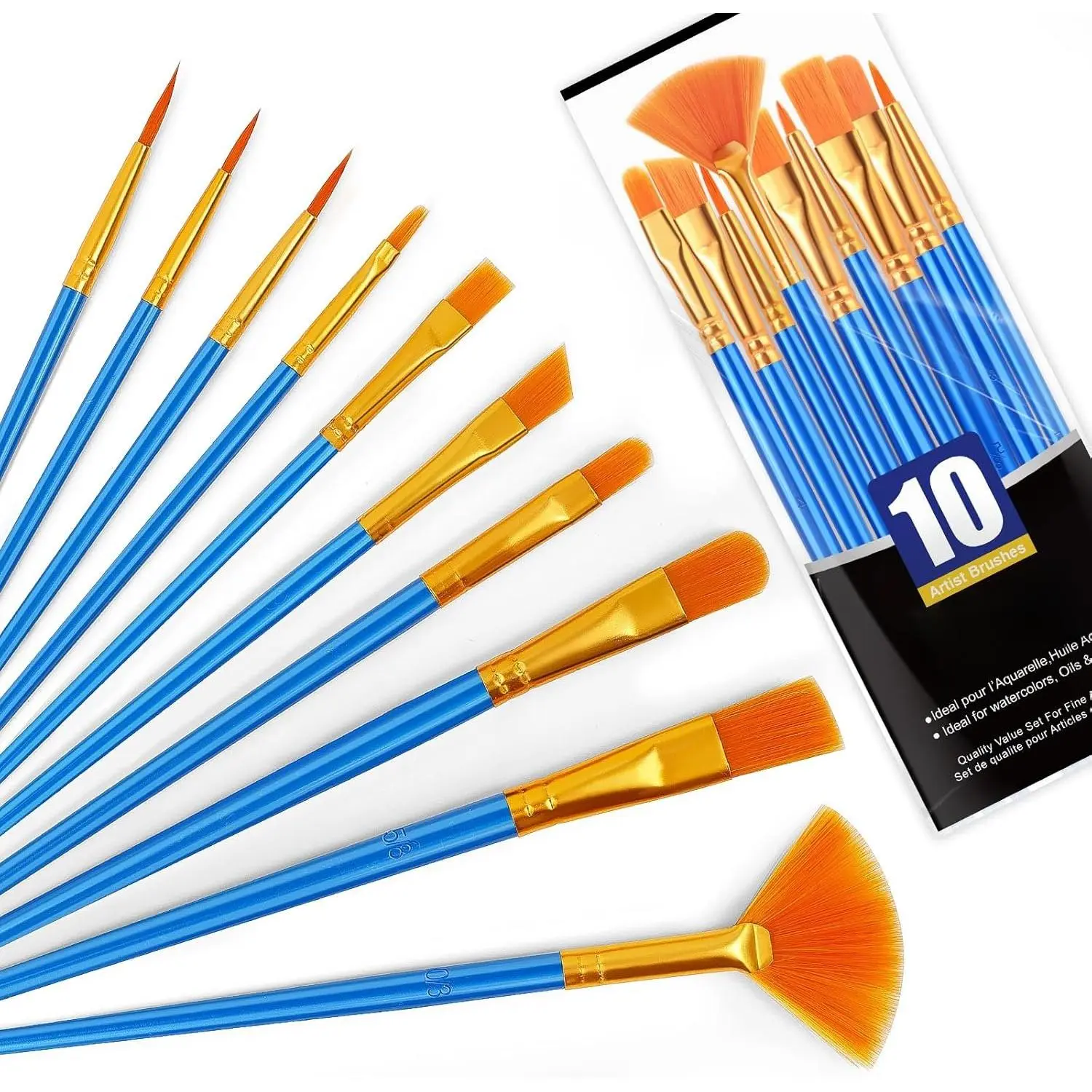 10 count  Brushes, Brush for  Painting,  Brush Set for Oil Watercolor,  Rock Canvas, Small  Brushes for  Adult Drawing