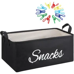 17 Pcs Snack Basket Sets, Snack Storage Bin for Pantry Shelves with 16 Pcs 2 Inch Chip Clips, Basket Organizer for Kitchen Home, for Storing Chips Popcorn Candy Pretzels (Burlap Black)
