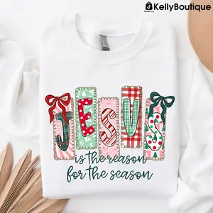 Jesus Is The Reason For The Season Coquette Christian Christmas Sweatshirt, Whimsical Christmas Nativity Bow Trees Sweater, Trendy Christmas Season Graphic Design Unisex Sweater for Women for Men Womenswear Menswear